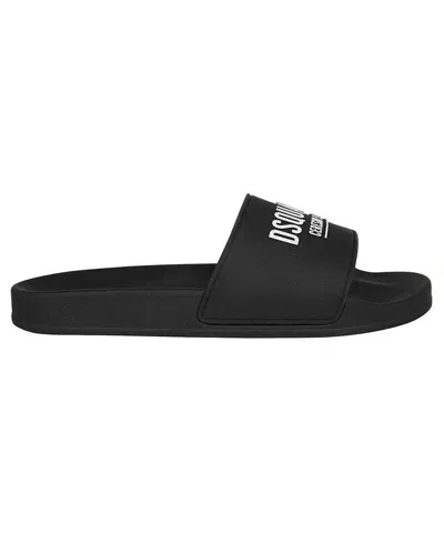 Dsquared2 Logo Detail Rubber Slides In Black