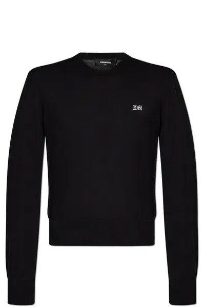 Dsquared2 Logo Patch Round Neck Jumper In Black