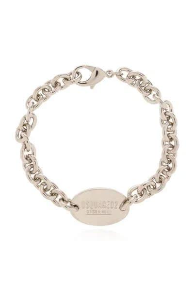 Dsquared2 Logo Engraved Bracelet In Silver