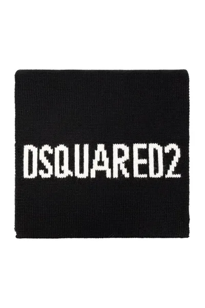 Dsquared2 Logo-intarsia Scarf  In Black