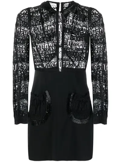 Dsquared2 Logo-lace Long-sleeve Minidress In Black