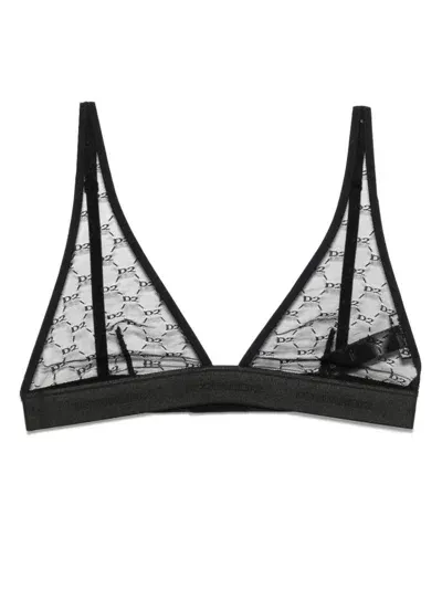 Dsquared2 Logo-lace Triangle Bra In Black