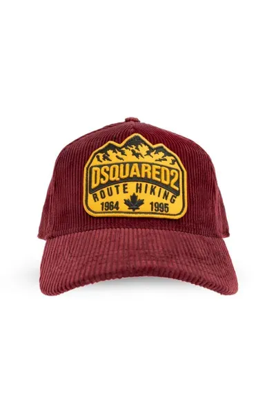 Dsquared2 Logo Patch Corduroy Cap In Red