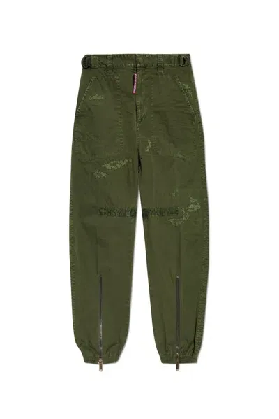 Dsquared2 Logo Patch Distressed Cargo Pants In Green