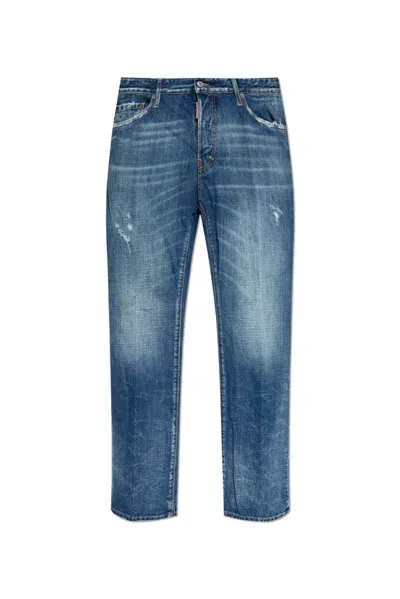 Dsquared2 Logo Patch Distressed Jeans In Blue