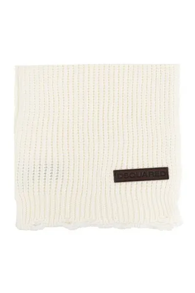 Dsquared2 Logo Patch Knitted Scarf In Beige