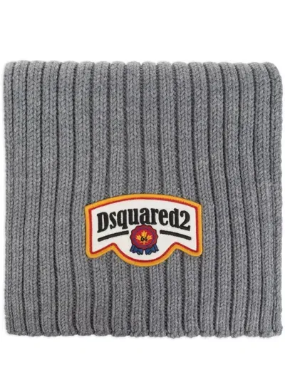 Dsquared2 Logo Patch Scarf In Grey