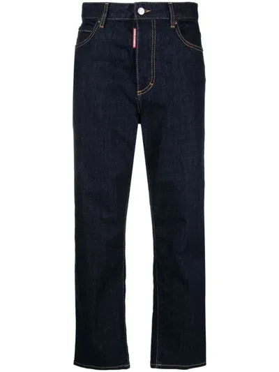 Dsquared2 Logo-patch Straight-leg Jeans In Blue