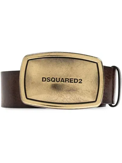 Dsquared2 Logo-plaque Buckle Belt In Braun