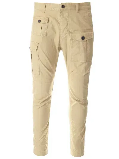 Dsquared2 Logo Plaque Cargo Pants In Beige