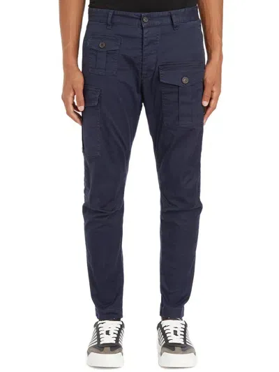 Dsquared2 Logo Plaque Cargo Pants In Blue