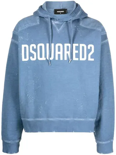 Dsquared2 Logo-print Distressed Hoodie In Smoke/grey