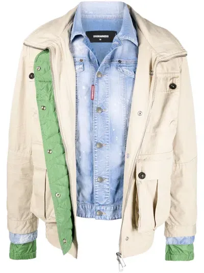 Dsquared2 Logo Print Beige Quilted Jacket