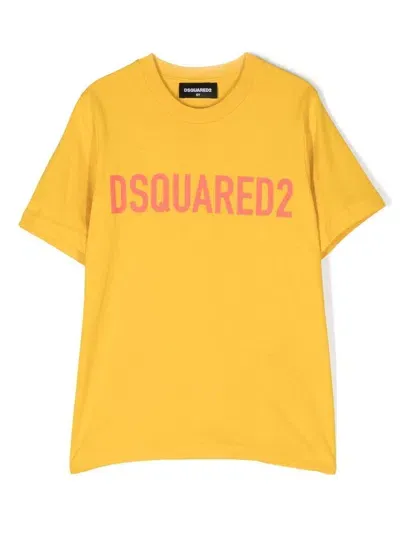 Dsquared2 Kids' Logo-print Short-sleeved T-shirt In Gelb