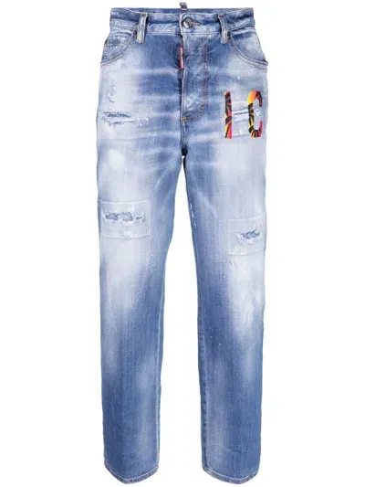 Dsquared2 Logo Printed Cropped Jeans In Blau