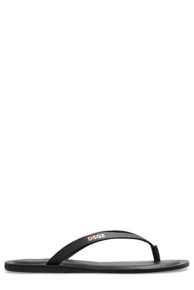 Dsquared2 Leather Flip Flops In Black