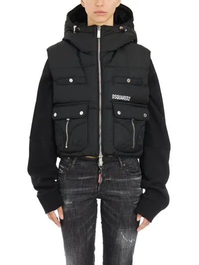 Dsquared2 Logo-printed Padded Gilet In Black