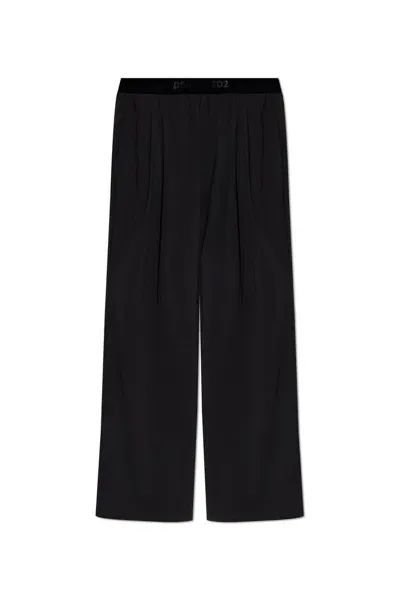 Dsquared2 Logo Waistband Long Pants In Black