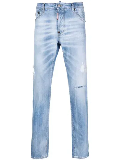 Dsquared2 Logo-patch Tapered-leg Jeans In Blue