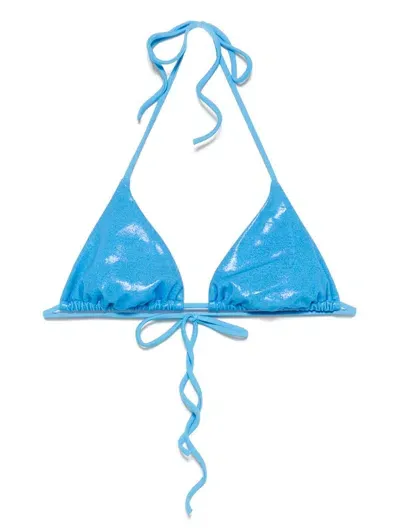 Dsquared2 Metallic-sheen Triangle Bikini Top In Blue