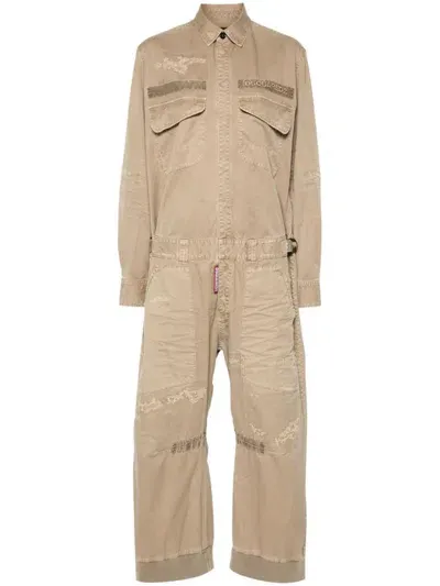 Dsquared2 Overdyed Military Jumpsuit In Beige