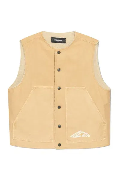 Dsquared2 Padded Denim Vest In Beige