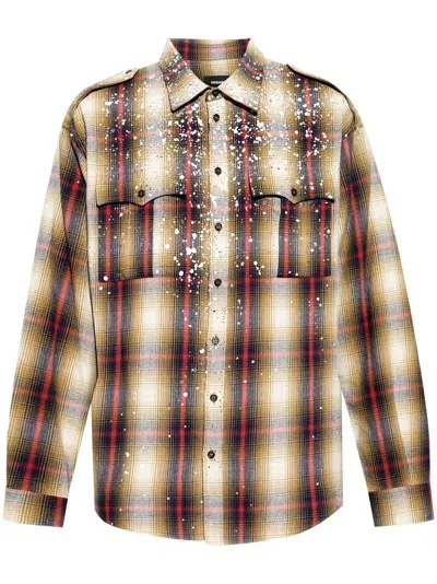 Dsquared2 Paint-splattered Plaid Shirt In Multicolor