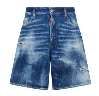 Dsquared2 Distressed Mid Length Shorts In Blue