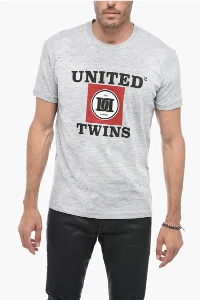 Dsquared2 Printed United Twins T-shirt In Gray