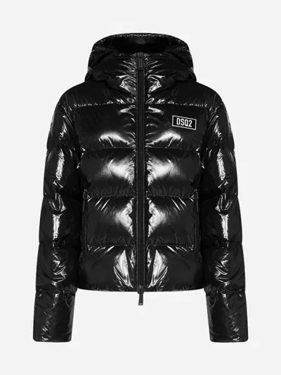 Dsquared2 Quilted Glossy Nylon Puffer Jacket In Black