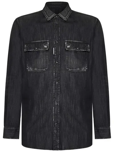 Dsquared2 Relax Dan Used-wash Black Cotton Denim Shirt