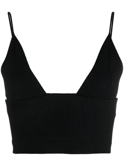 Dsquared2 Ribbed-knit Plunge Crop Top In Black