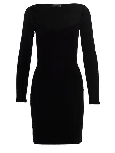 Dsquared2 Ribbed Viscose Dress In Negro