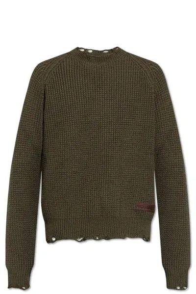 Dsquared2 Round Neck Sleeved Sweater In Verde Oscuro