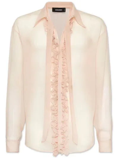 Dsquared2 Ruffled-detailed Sheer Shirt In Pink