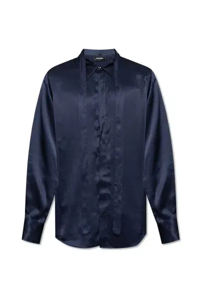 Dsquared2 Satin Sexy Tie Shirt In Blue