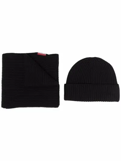 Dsquared2 Scarf And Beanie Set In Black