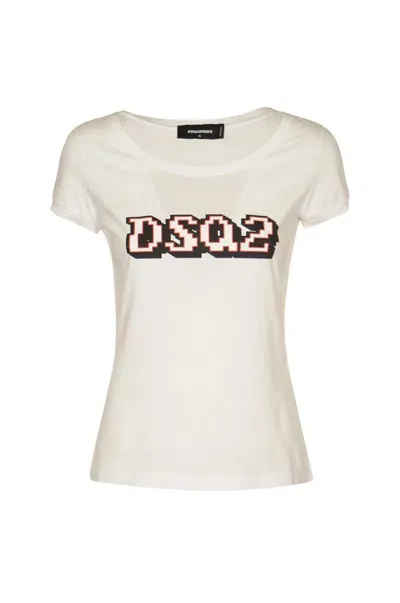 Dsquared2 Scoop Logo Printed Crewneck T In White