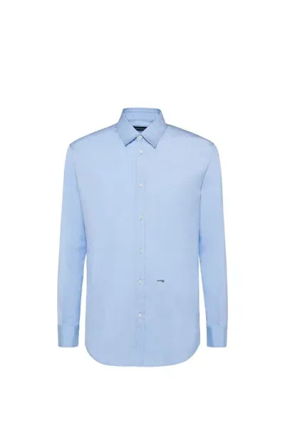 Dsquared2 Stretch Cotton Poplin Shirt In Blue