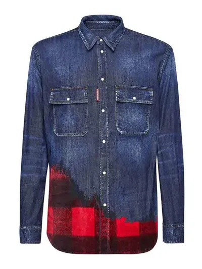 Dsquared2 Check-print Denim Shirt In Blue