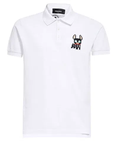 Dsquared2 Short Sleeve Cotton Polo Shirt In White