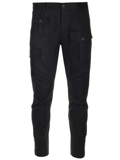 Dsquared2 Tapered Cotton Cargo Trousers In Blue