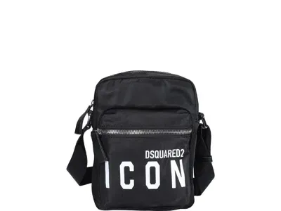 Dsquared2 Slogan Printed Messenger Bag In Nero