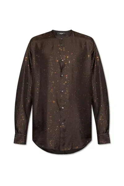 Dsquared2 Sparkling Tiny Collar Shirt In Brown