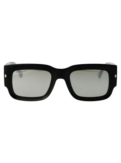 Dsquared2 Hype Logo-print Rectangle-frame Sunglasses In Black