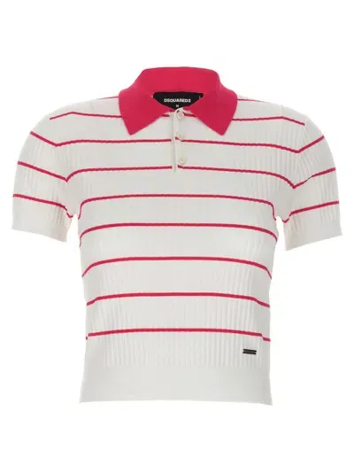 Dsquared2 Striped Knit Polo Shirt In Multicolour