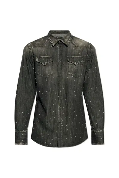 Dsquared2 Studded Denim Shirt In Grey