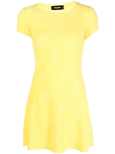 Dsquared2 Surfer-jacquard Skater Dress In Yellow