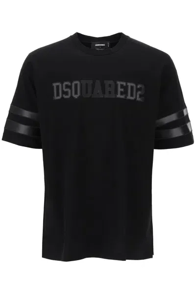 Dsquared2 T Shirt With Faux Leather Inserts In Black