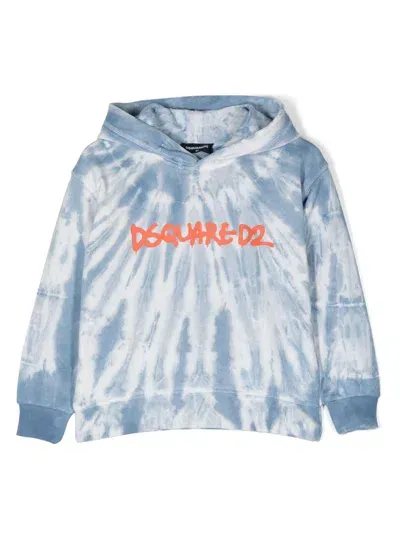 Dsquared2 Kids' Tie Dye Cotton Sweatshirt Hoodie In Navy,white